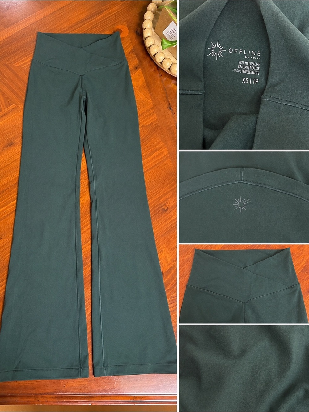 aerie Offline Real Me High Waist Flared Leggings in Forest Green
